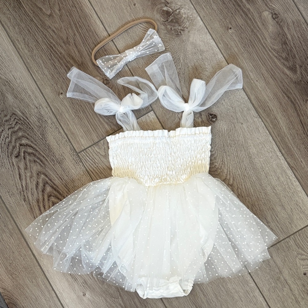 White Tulle Baby Dress with Headband